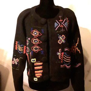 New York News black sweater with colorful beaded designs- Womens Size M
